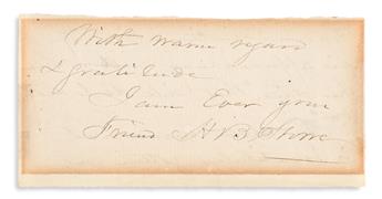 STOWE, HARRIET BEECHER. Clipped portion of an Autograph Letter Signed,